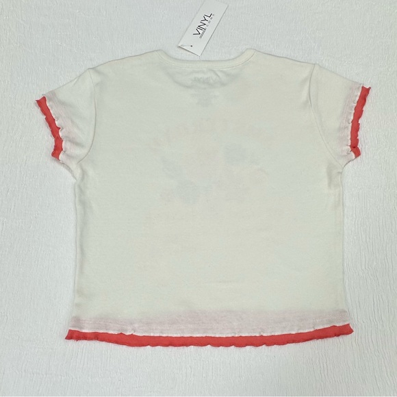 White with red ruffle hems, Amsterdam Bloom Hotel crop top. Flower print. NWT - Picture 3 of 6